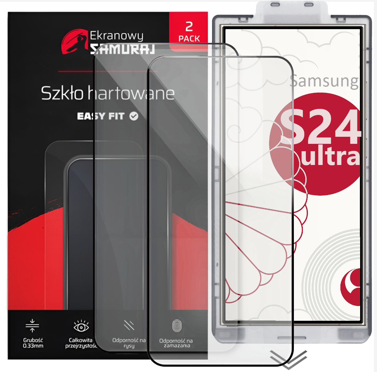 Opakowanie z dwoma szkłami hartowanymi na ekran do Samsung S24 Ultra Samurai.