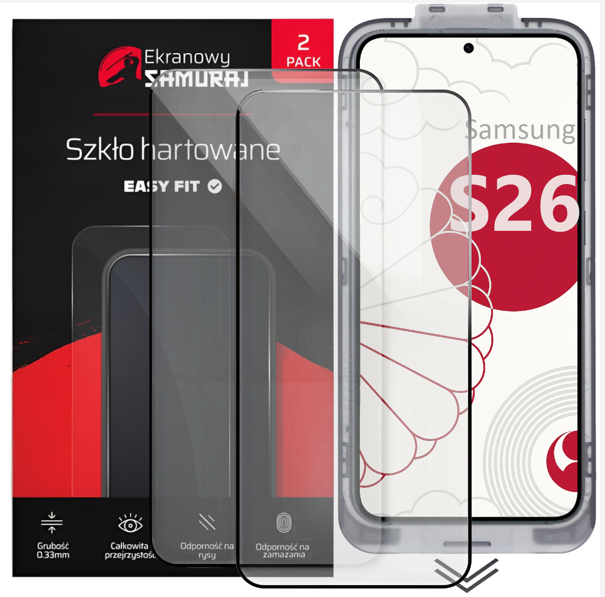 Opakowanie z 2 hartowanymi osłonami ekranu do Samsung S26.