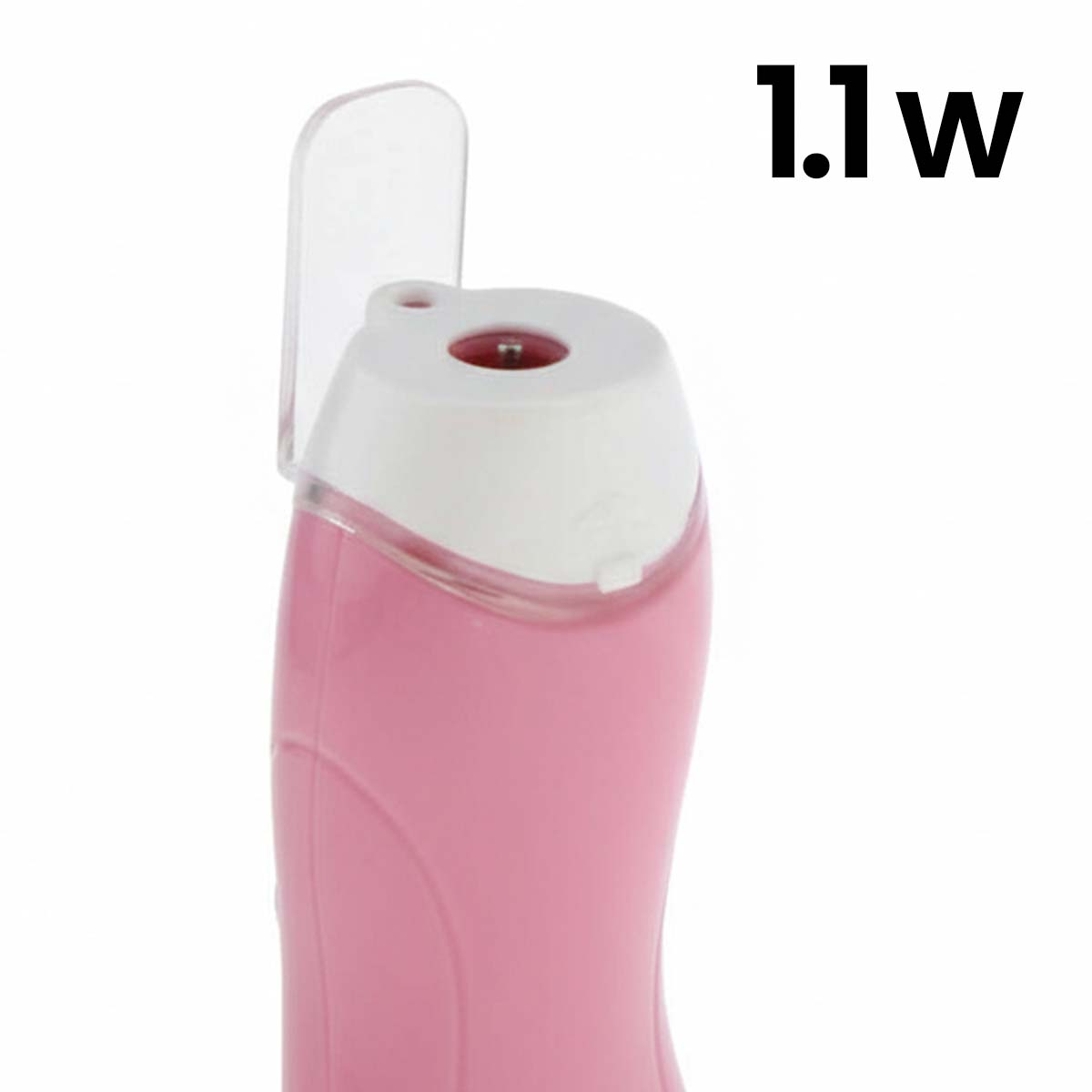 Ein pinker Wachswärmer mit weißem Deckel und transparenter Kappe.