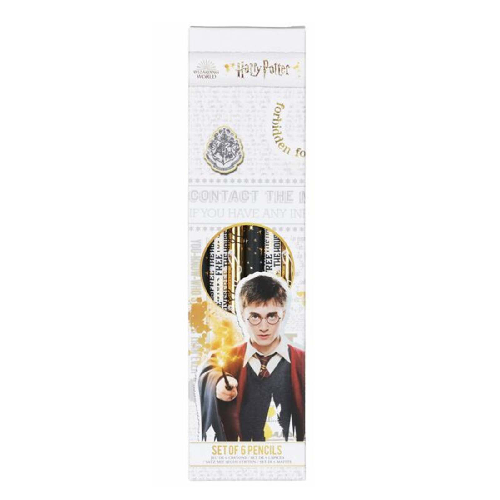 Harry Potter Stifte-Set mit Harry, Hogwarts-Wappen und "Forbidden Forest"-Motiv.