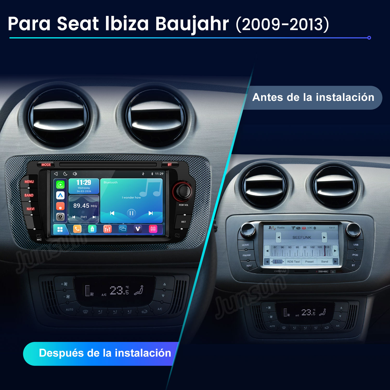 Comparación antes/después: Mejora de radio Seat Ibiza 2009-2013.