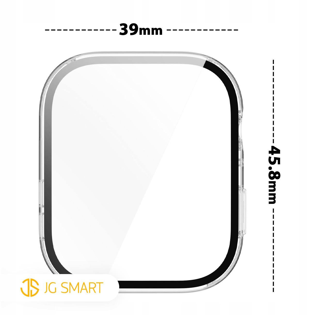 Przezroczysta kwadratowa osłona ekranu o wymiarach 39mm i 45.8mm.