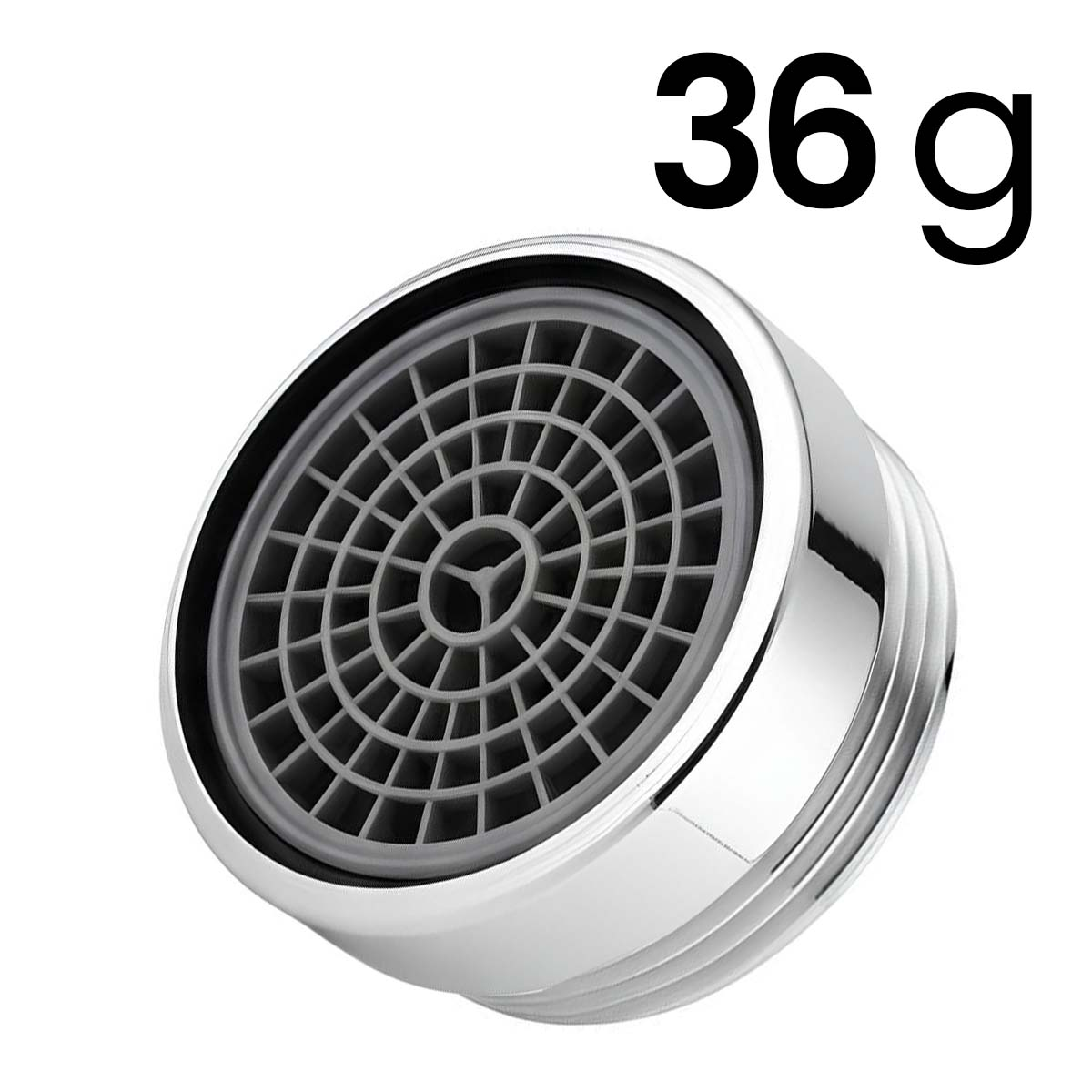 Chrom-Wasserhahnsieb mit grauem Gitter, 36g Gewicht.