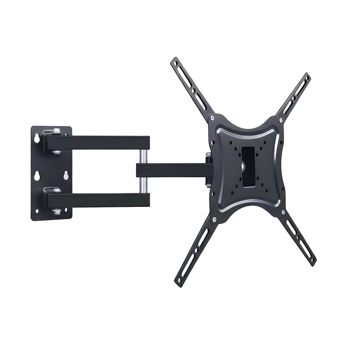 Schwarze, verstellbare Wandhalterung für Fernseher mit ausziehbarem Arm.