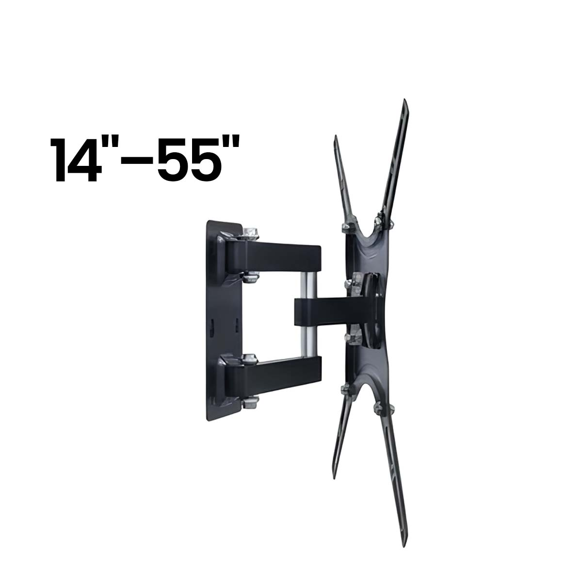 Ein schwarzer, schwenkbarer TV-Wandhalter für 14-55 Zoll Bildschirme.
