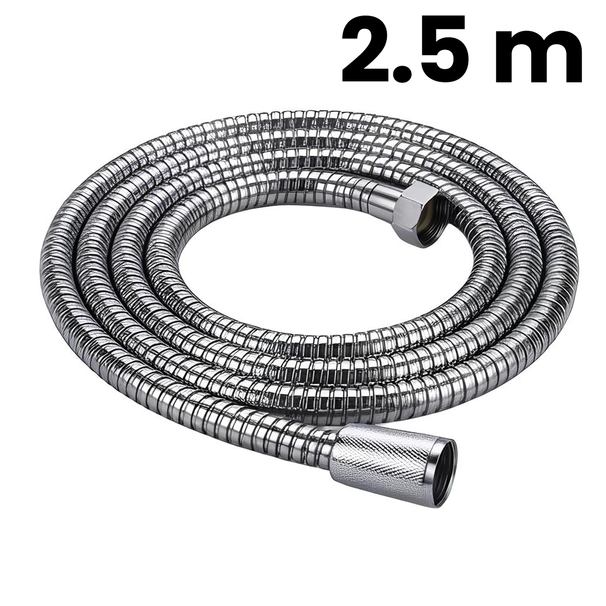 Eine 2,5 Meter lange, flexible Duschbrauseschlauch aus Metall.