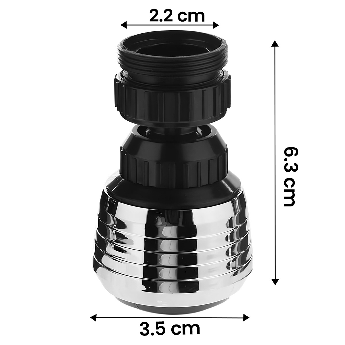 Ein ausziehbares Wasserhahn-Sieb mit Chromdetails. Maße: 6,3 cm H, 3,5 cm B, 2,2 cm D.