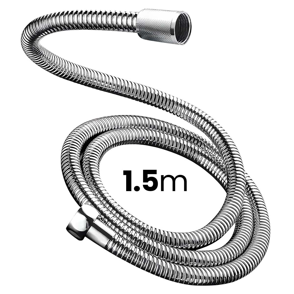 1,5 m langer, flexibler Duschschlauch aus Chrom mit Anschlüssen.