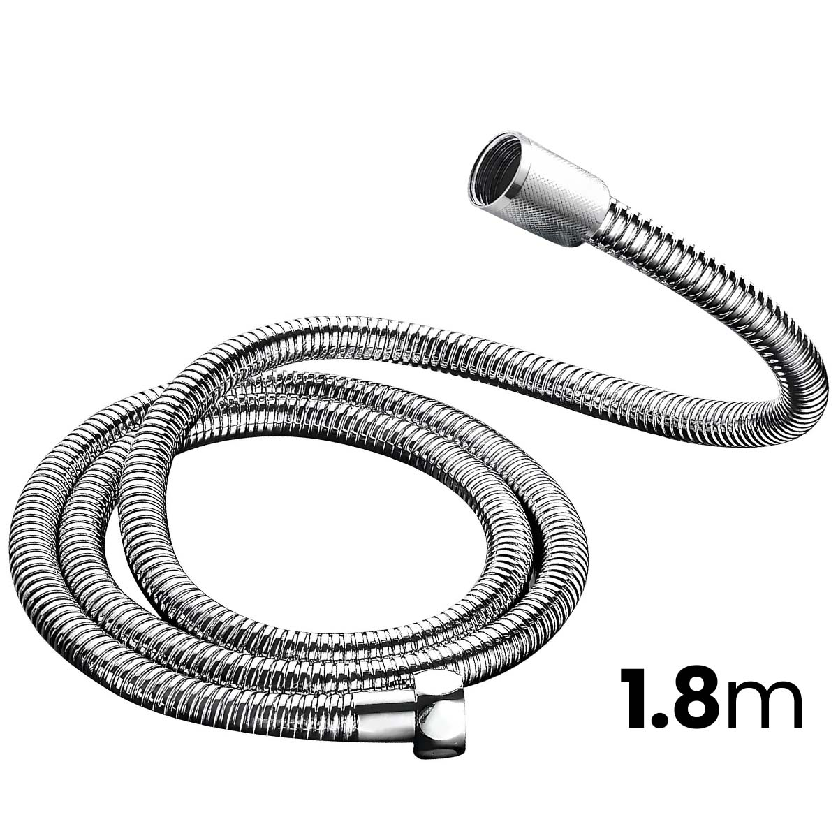 Ein 1,8 m langer, flexibler Duschschlauch aus Metall mit Anschlüssen.