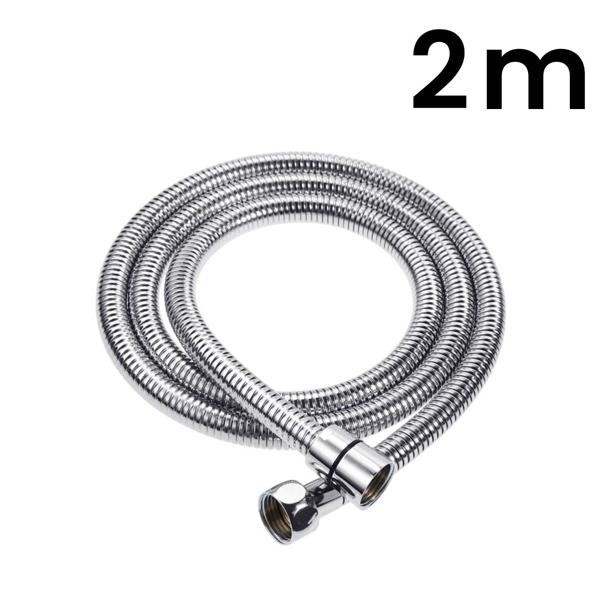 Ein 2m langer, flexibler Duschschlauch aus Metall.