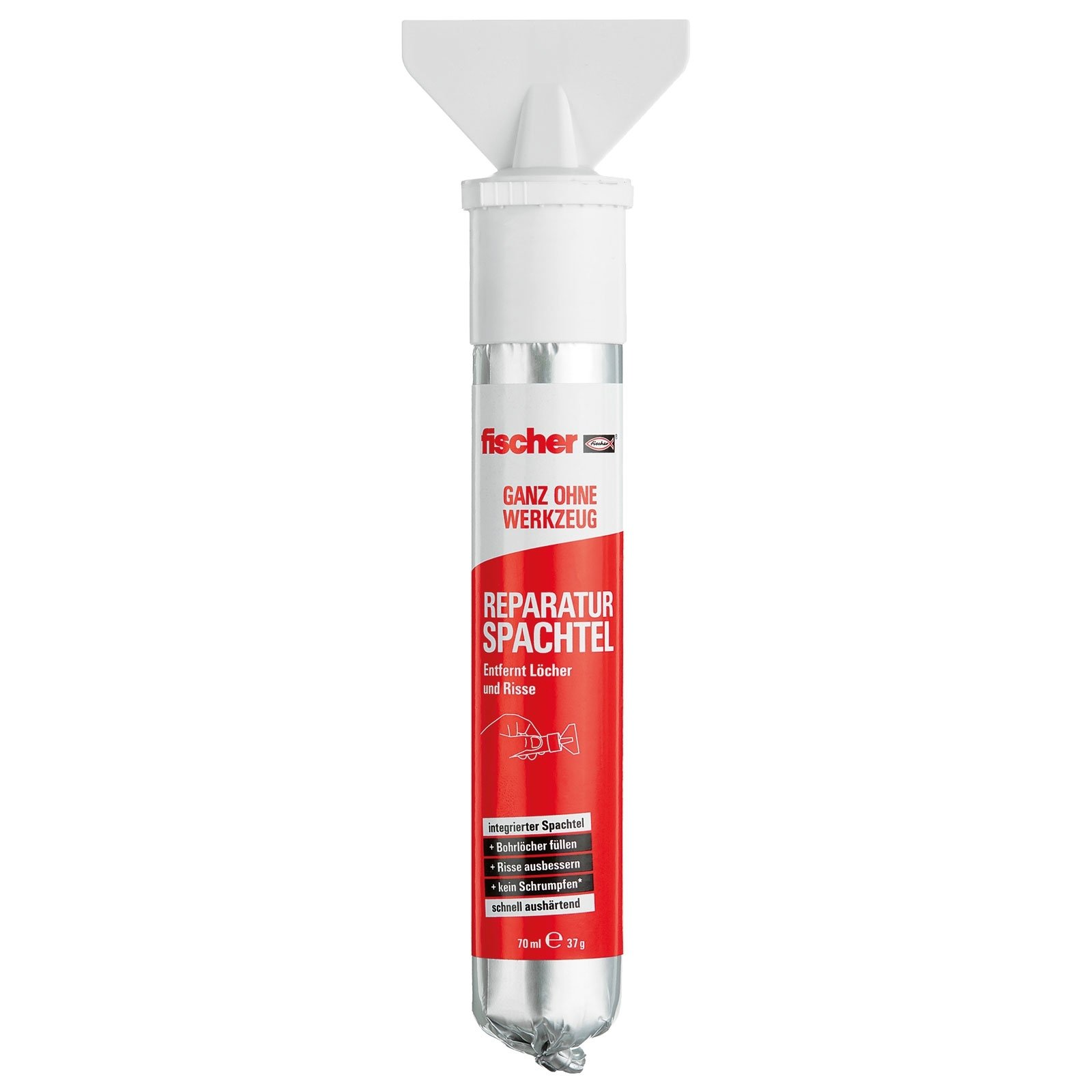 Fischer Reparaturschachtel mit integriertem Spachtel.