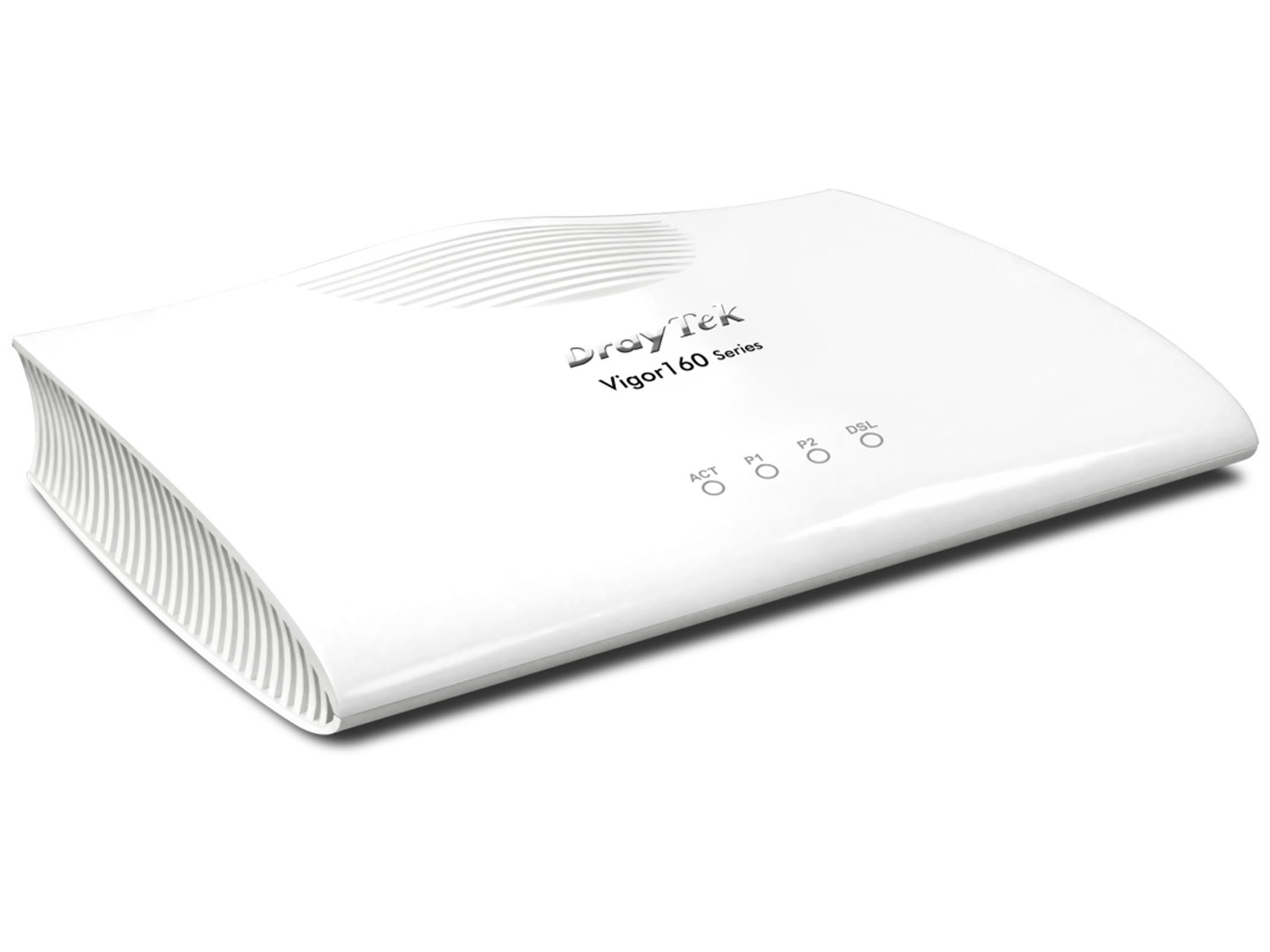 Ein weißer DrayTek Vigor 60 Series Router mit Lüftungsschlitzen und Statusleuchten.