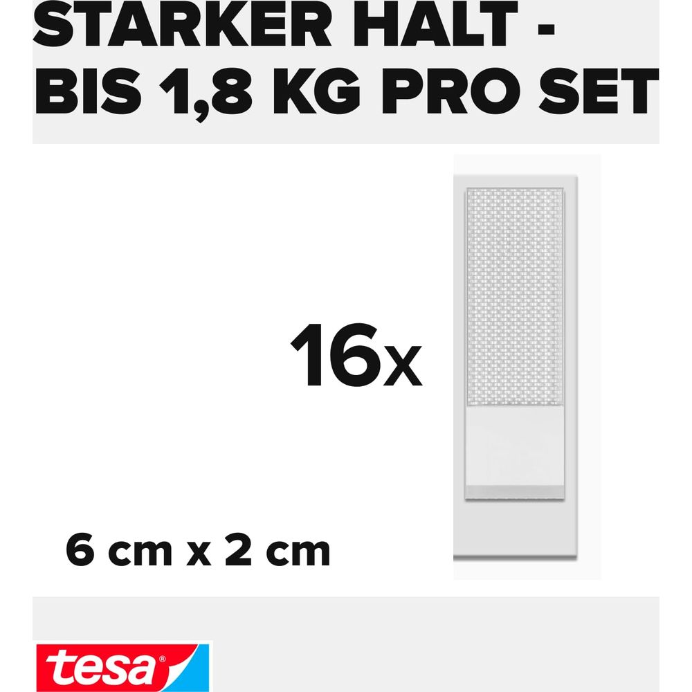 Tesa Klebestreifen, 16x, 6cm x 2cm. Starker Halt, bis 1,8kg pro Set.