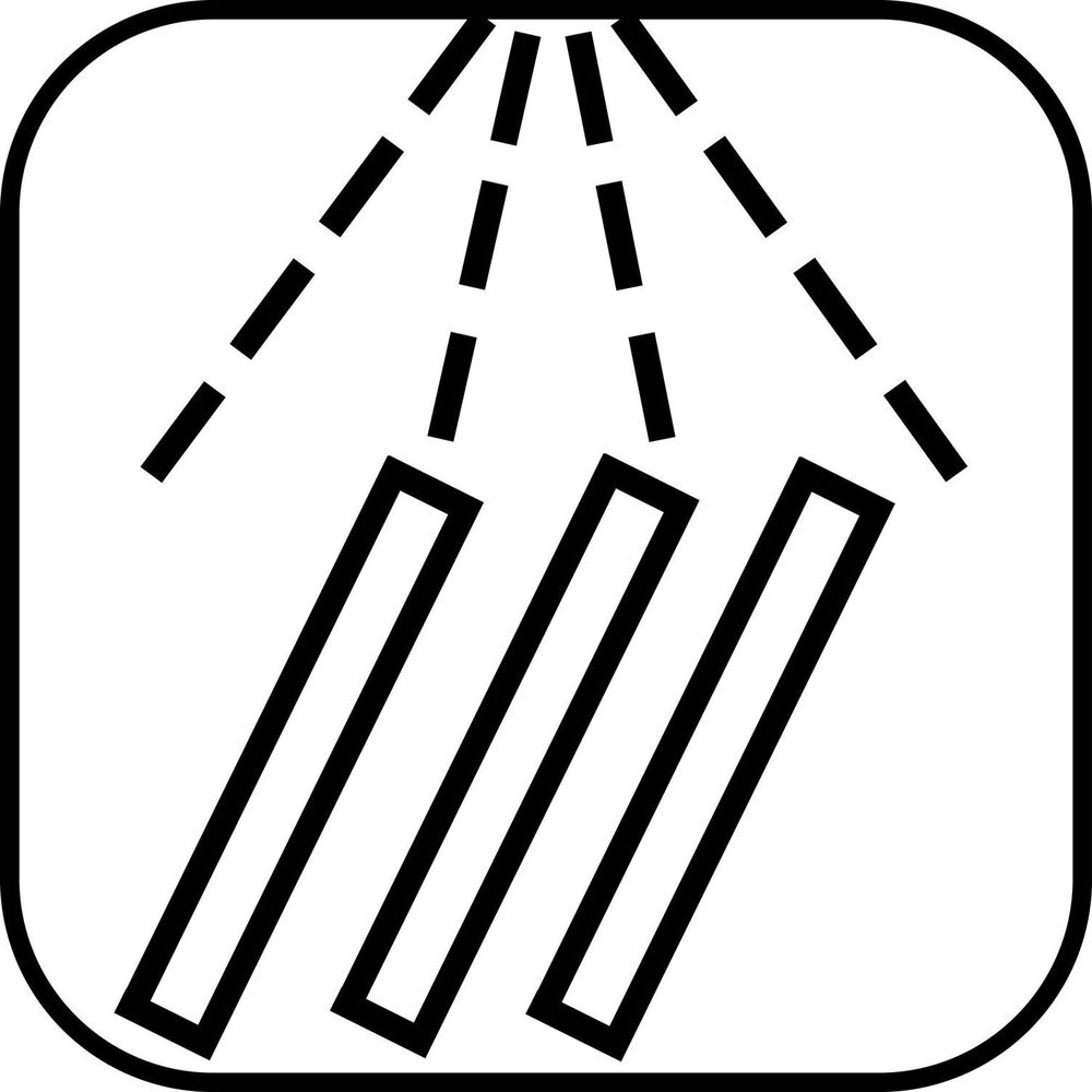 Symbol für drei Sprühdüsen, die Flüssigkeit sprühen.