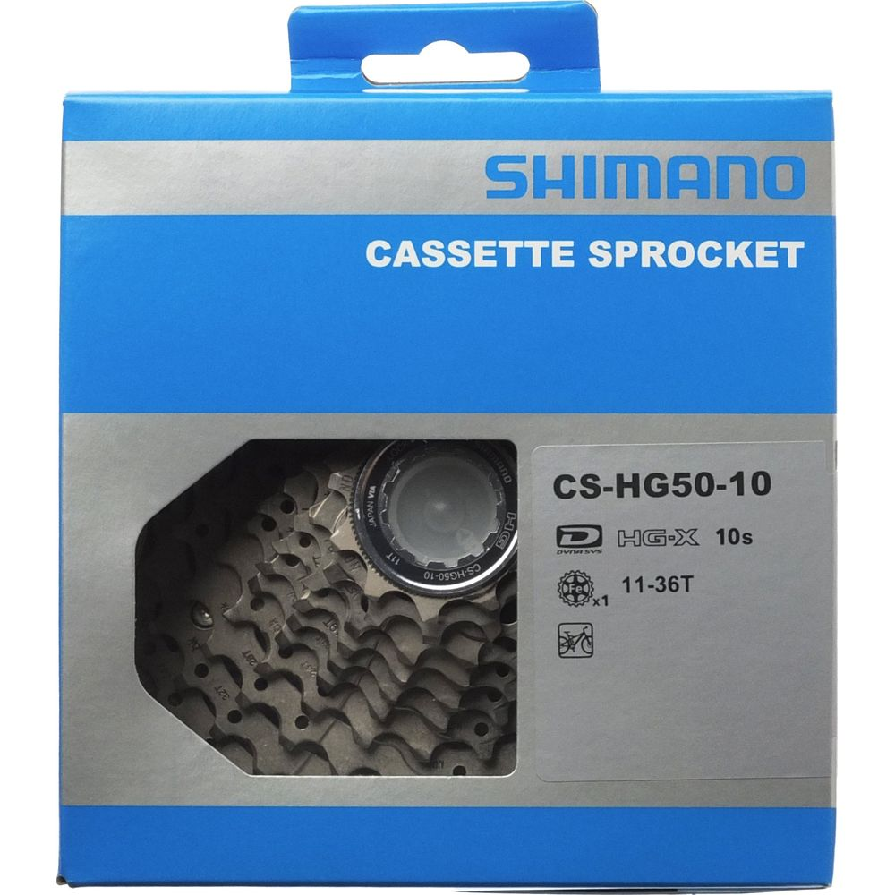 Shimano Kassettenzahnkranz-Verpackung, CS-HG50-10, HG-X 10s, 11-36T, silber.