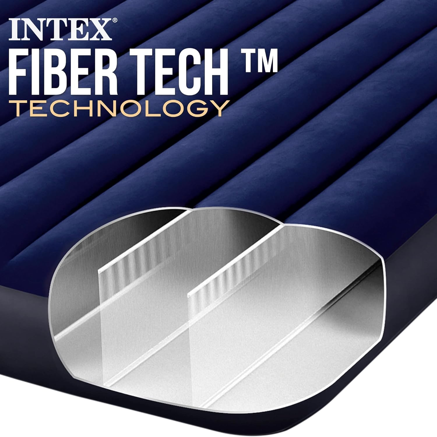INTEX Fiber Tech Technologie mit Querschnitt zeigt innere Struktur.