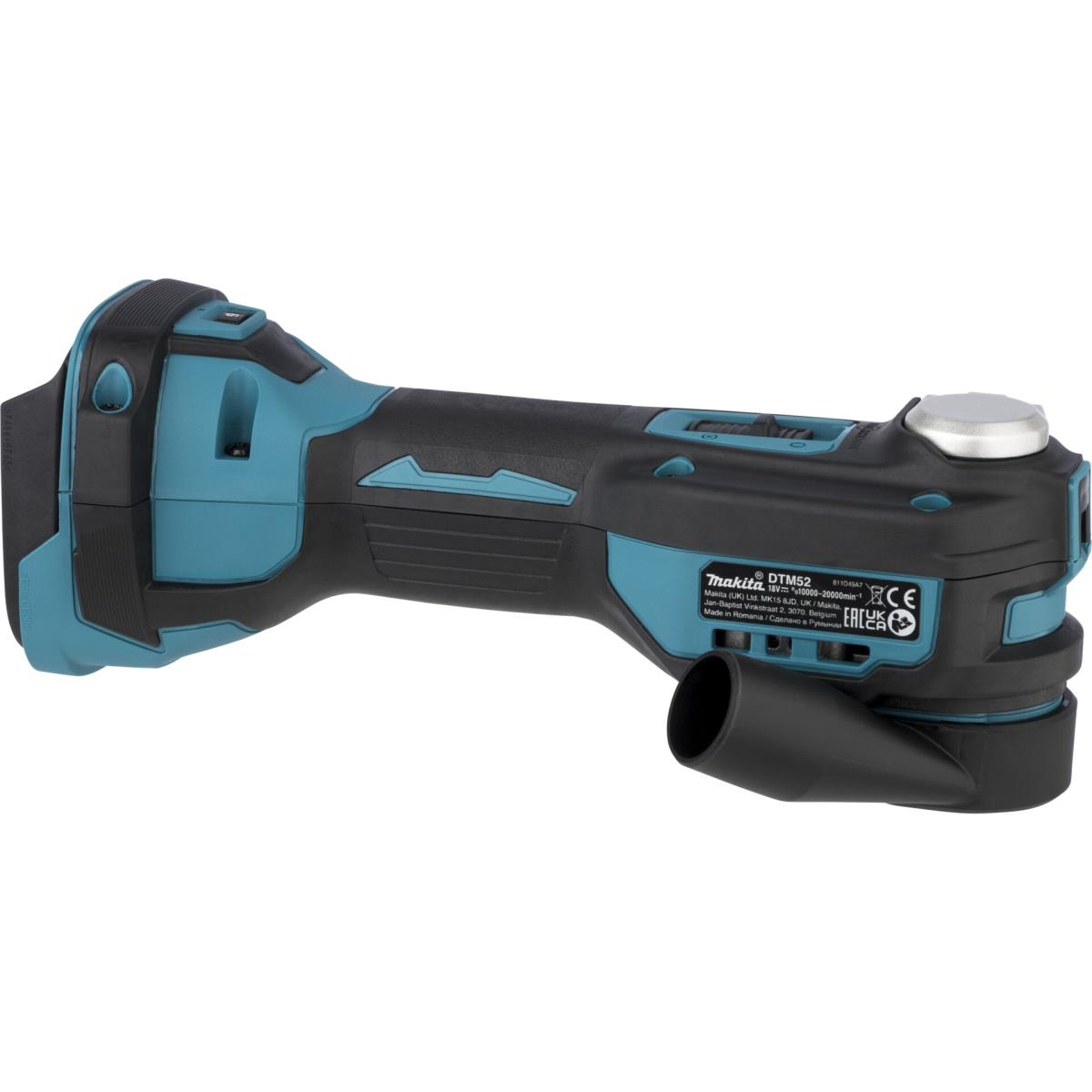 Schwarzes und teal Makita DTM52 Oszillations-Multifunktionswerkzeug mit schwarzer Düse.