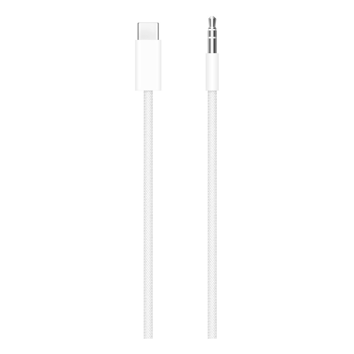Weißes Kabel mit USB-C und 3,5-mm-Stecker.