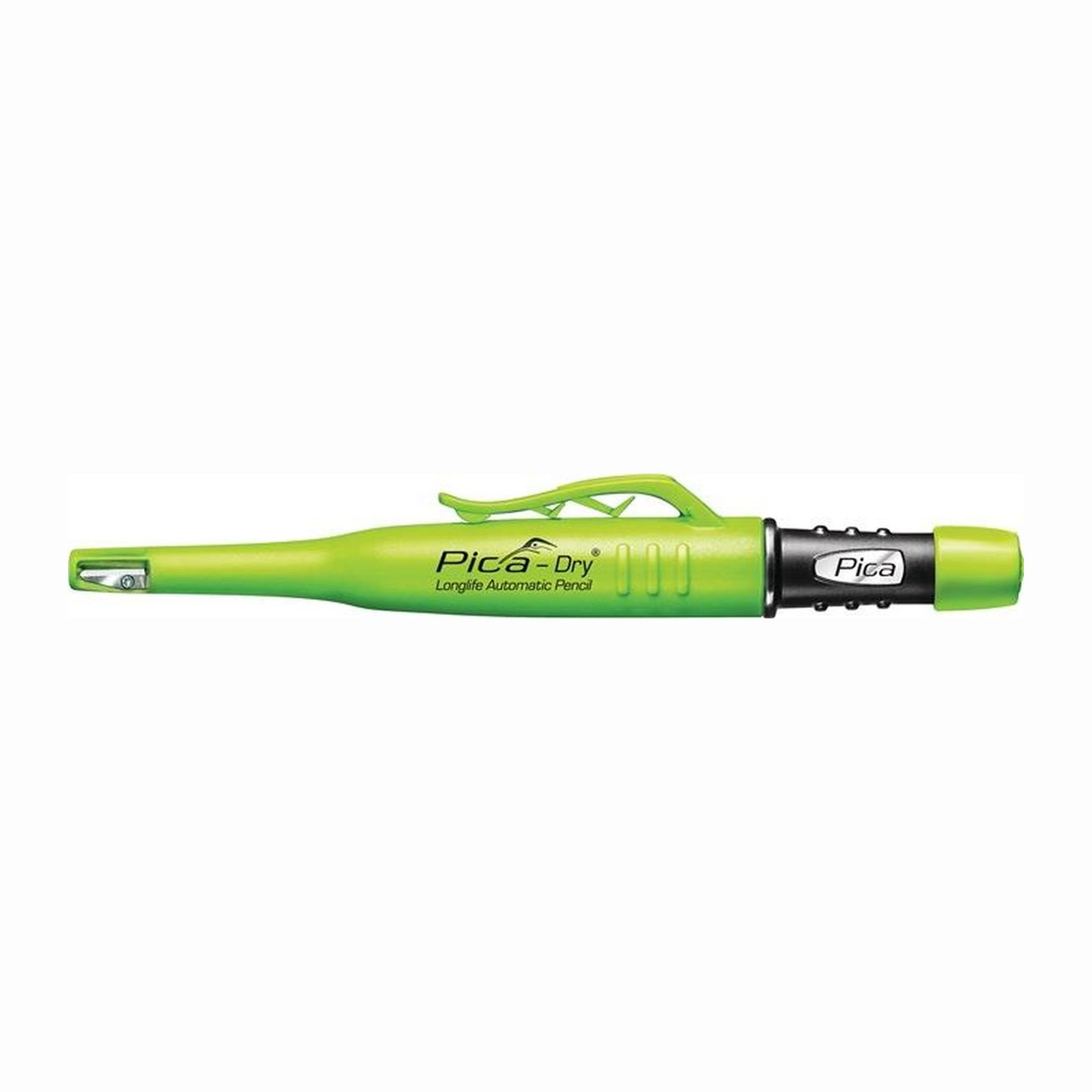 Eine leuchtend grüne Pica-Dry Longlife automatische Bleistift mit schwarzem Griff.