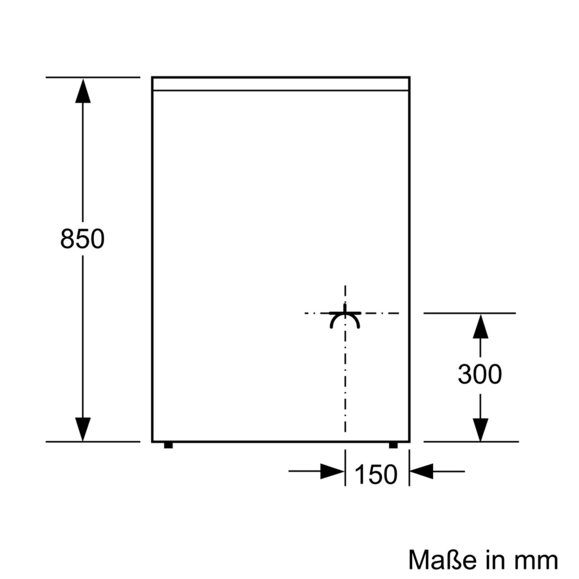 Technische Zeichnung mit Maßen: Höhe 850mm, Breite 150mm, Abstand 300mm.