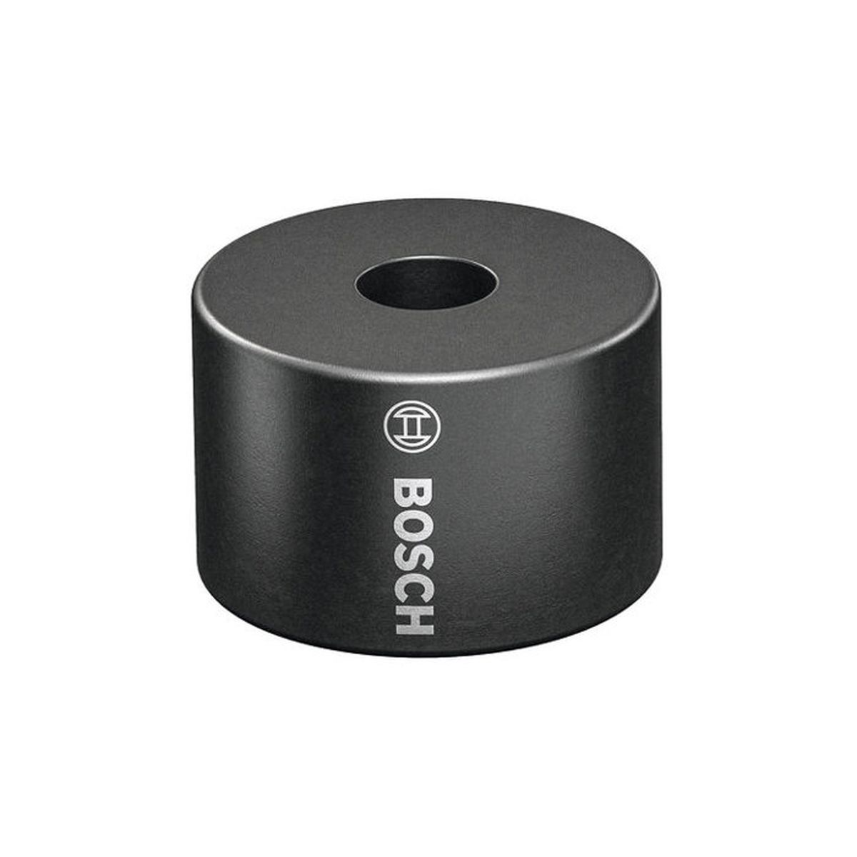 Schwarzer zylindrischer Bosch-Adapter mit Loch oben und Bosch-Logo.
