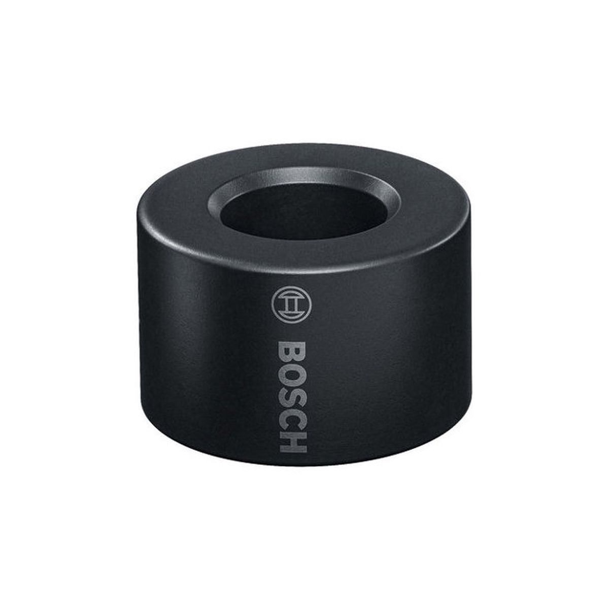 Schwarzer zylindrischer Adapter mit Bosch-Logo.