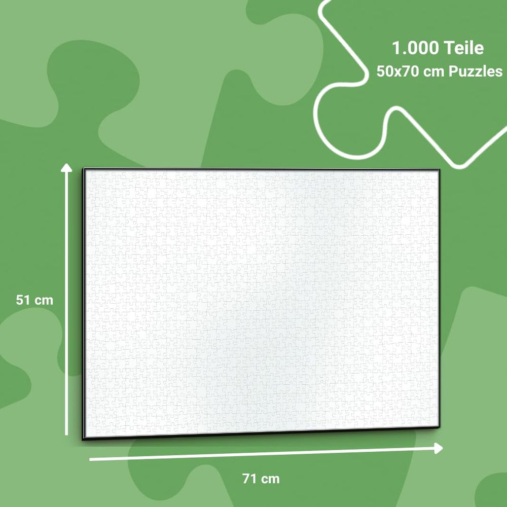 Puzzle mit 1000 Teilen, 50x70 cm, mit Maßen.