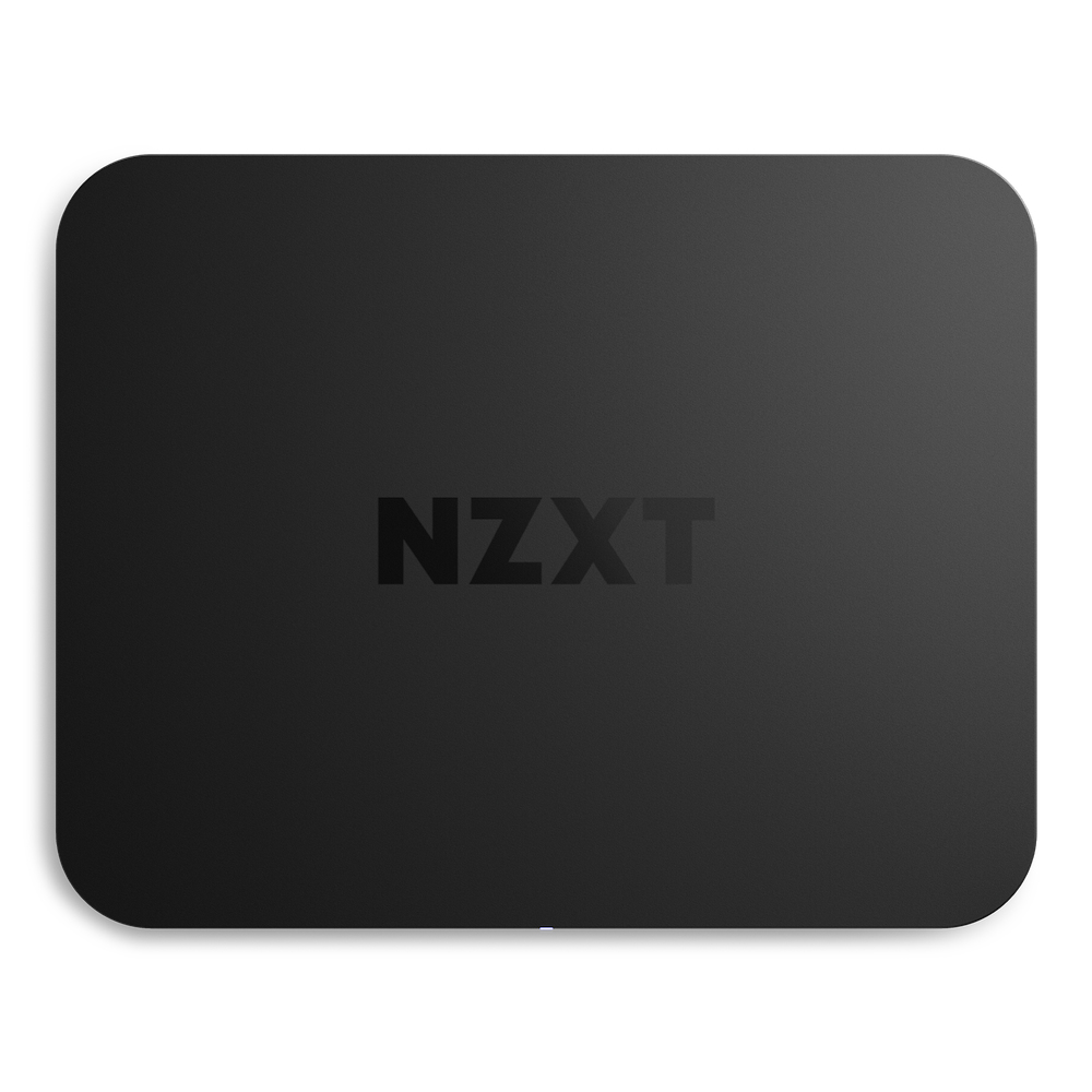 Custodia rettangolare nera con angoli arrotondati e logo NZXT.