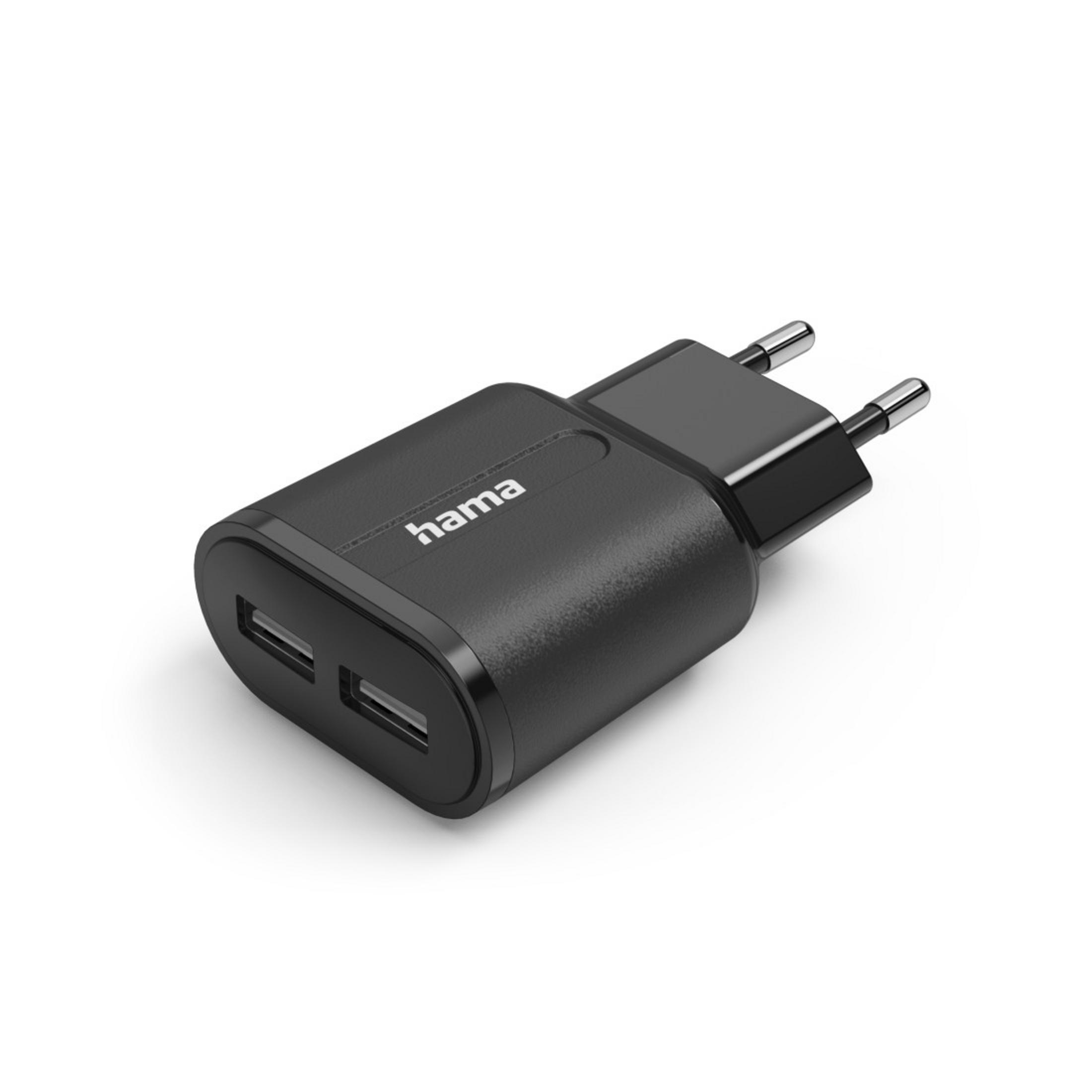 Caricatore USB Hama nero doppio con spina.