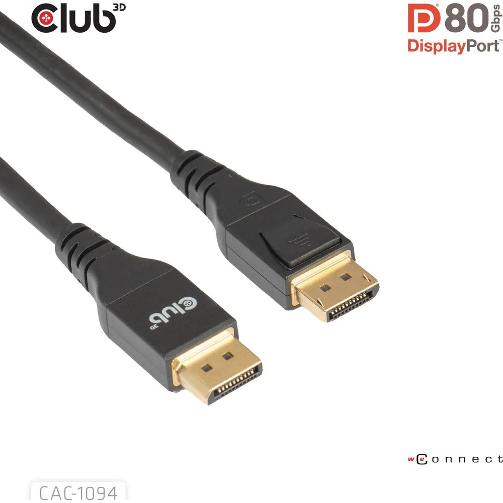 Zwei schwarze DisplayPort-Kabel mit goldenen Anschlüssen auf weißem Hintergrund.