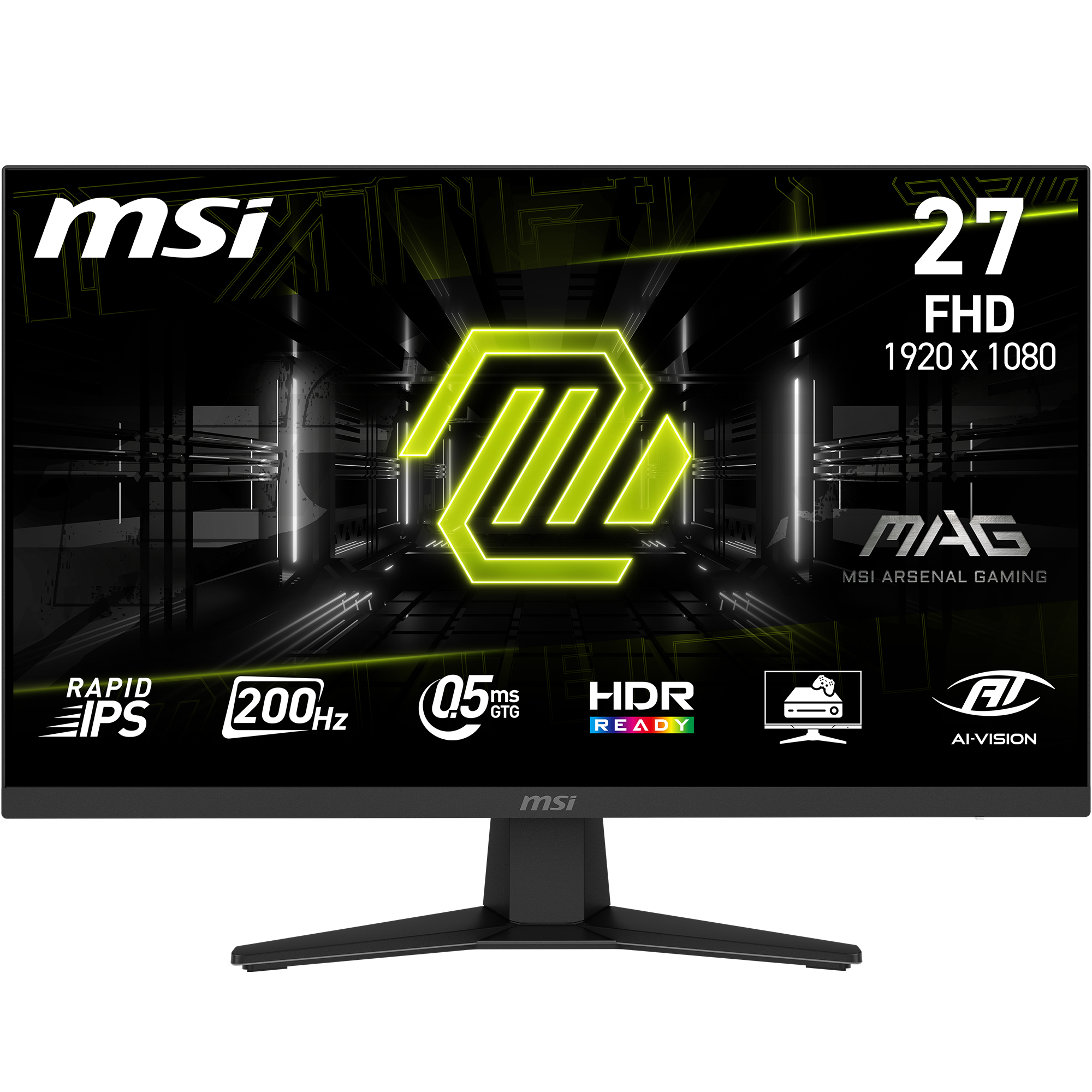 Ein MSI 27-Zoll-FHD-Gaming-Monitor mit 200Hz, 0,5ms GTG, HDR und AI-Vision.
