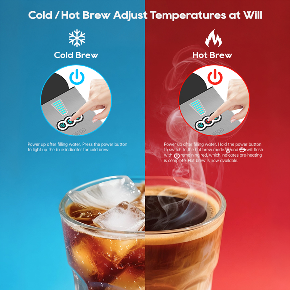 La imagen muestra ajustes de infusión fría y caliente con bebidas.
