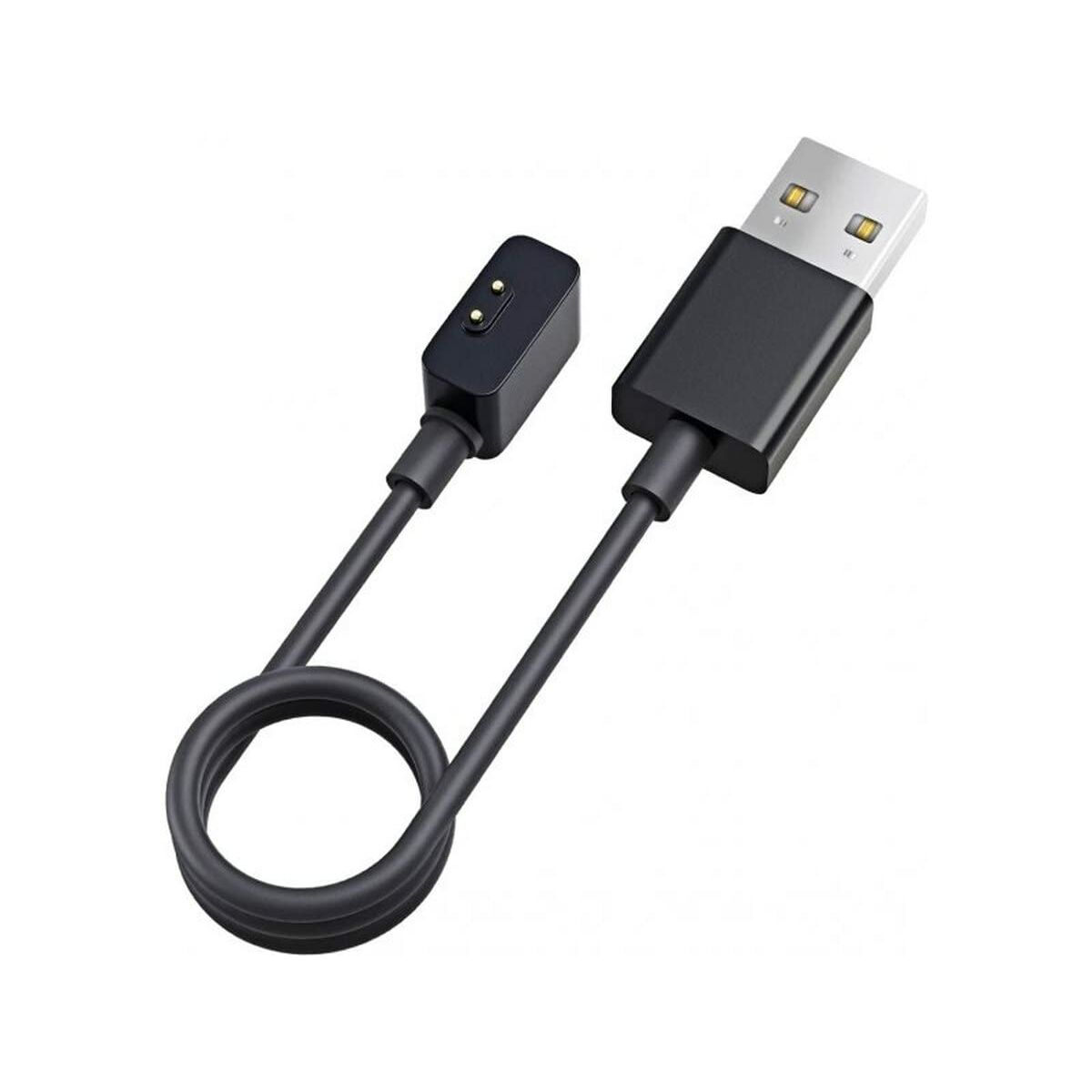Cable USB negro con conector de carga magnético y enchufe USB-A.