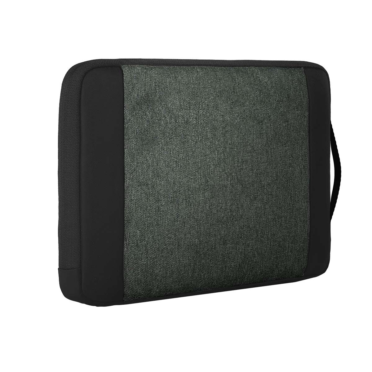Ein schwarzes Etui mit einem grauen Stoffeinsatz und einem Griff.
