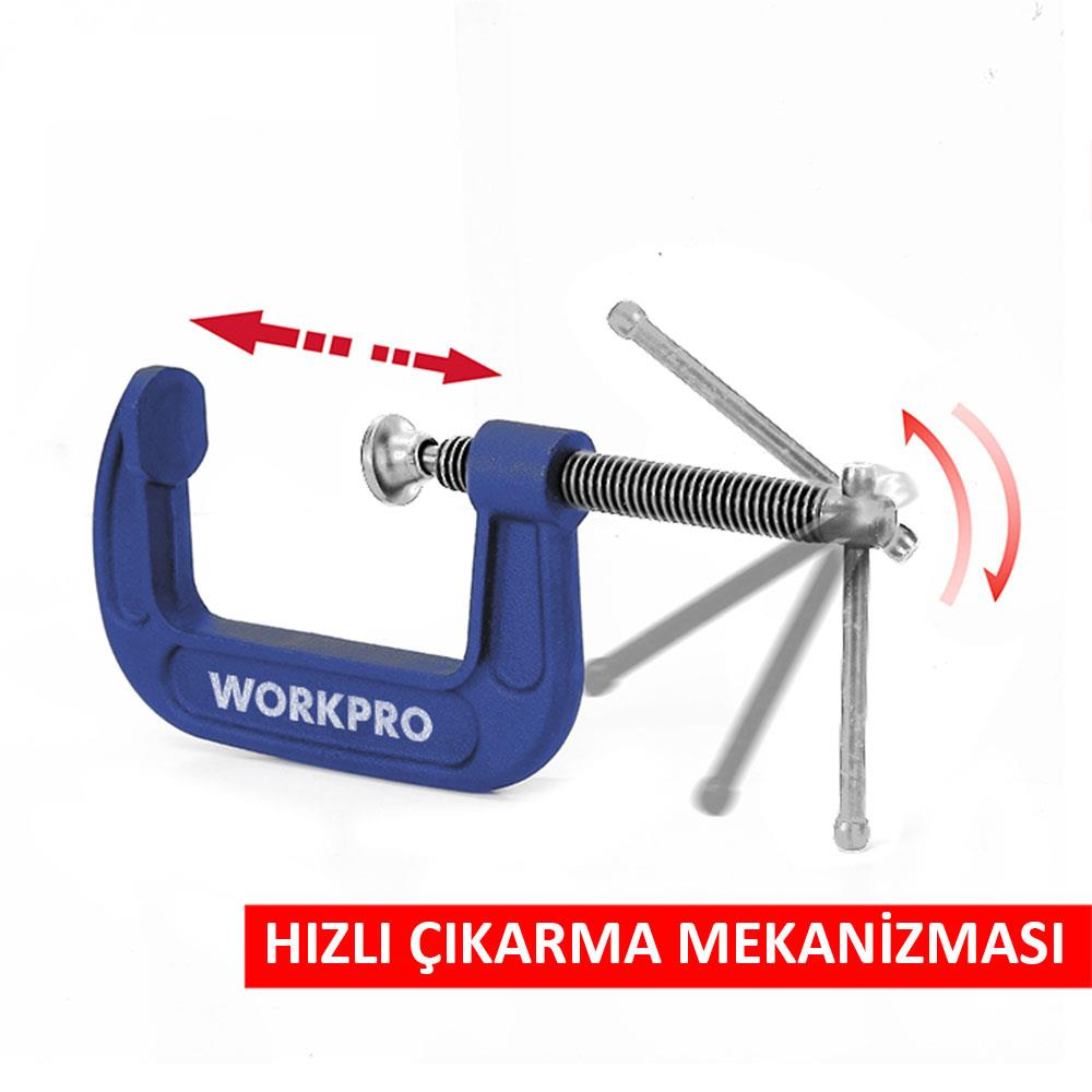 Hızlı çıkarılabilen mavi G-mengene, kırmızı oklarla hareketi gösteriyor.