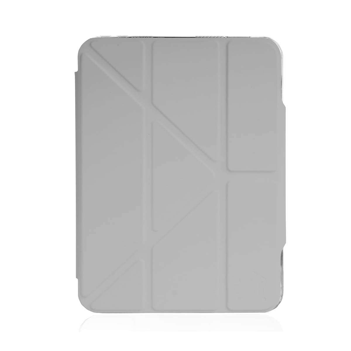 Eine weiße Tablet-Hülle mit geometrischem Faltdesign, isoliert auf Weiß.