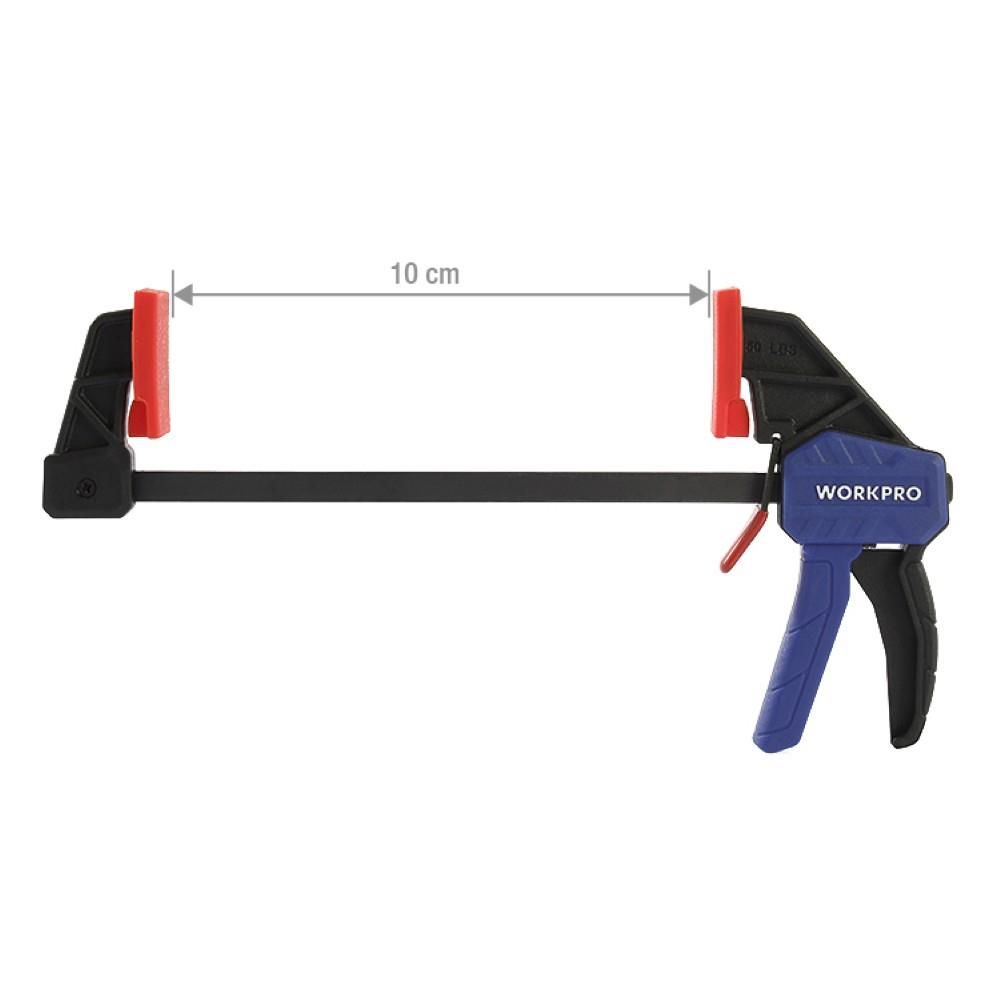 Kırmızı çeneli, mavi saplı 10 cm'lik kelepçe çubuğu.