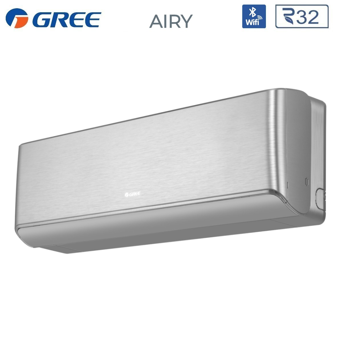 Unità di condizionamento argento con logo GREE e testo "AIRY".