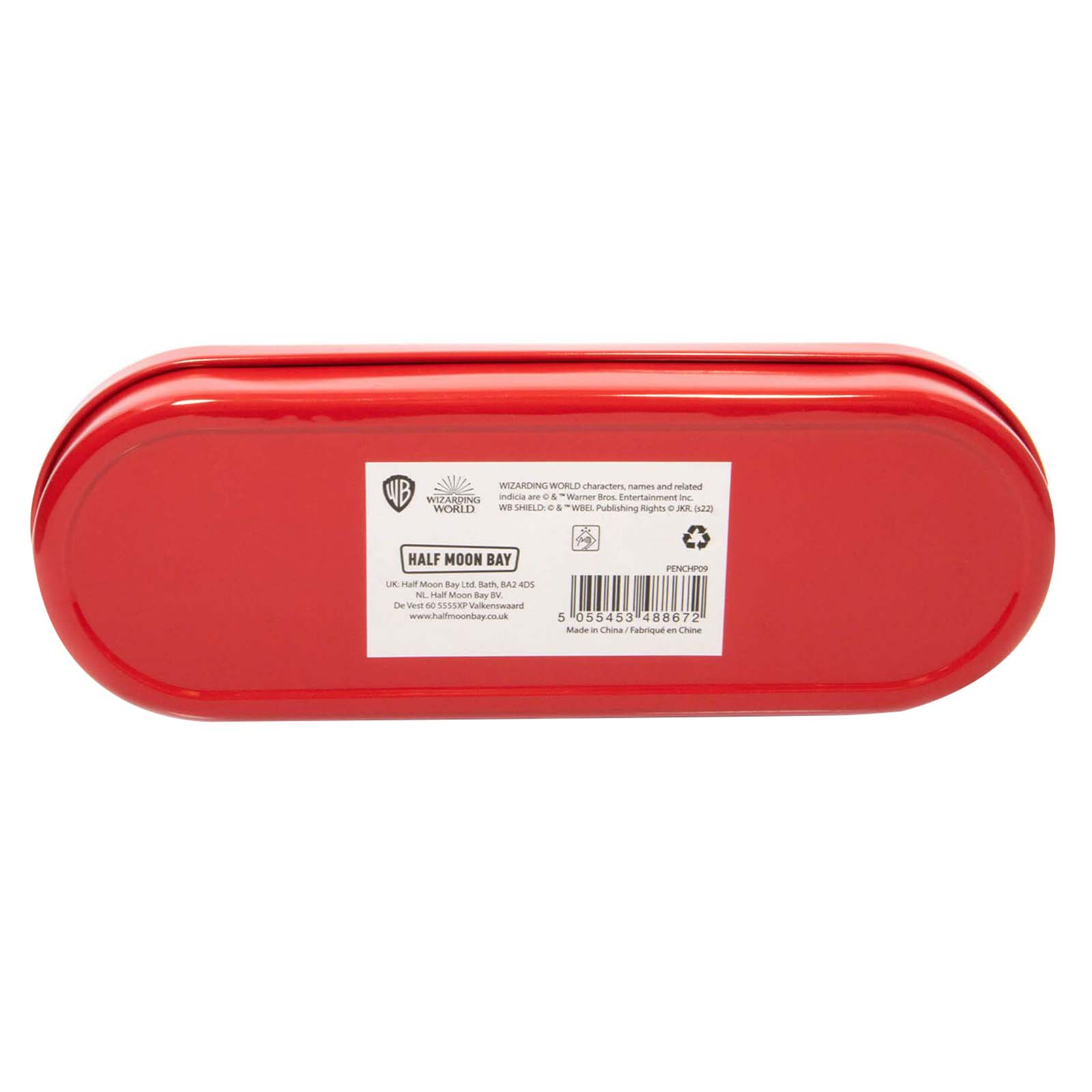 Rote Metalldose mit Aufkleber von Harry Potter und Barcode.