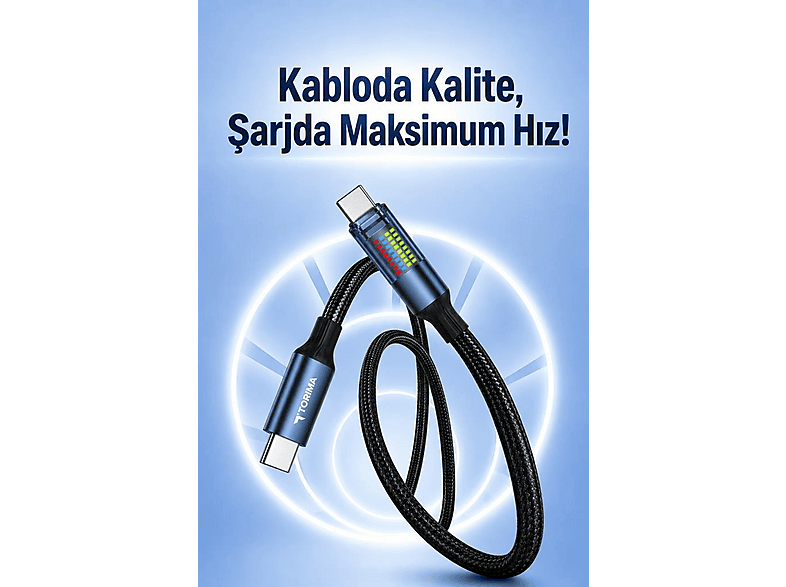 TORIMA U21 Type-C to Type-C Led Ekranlı Hızlı 60W Şarj ve Data