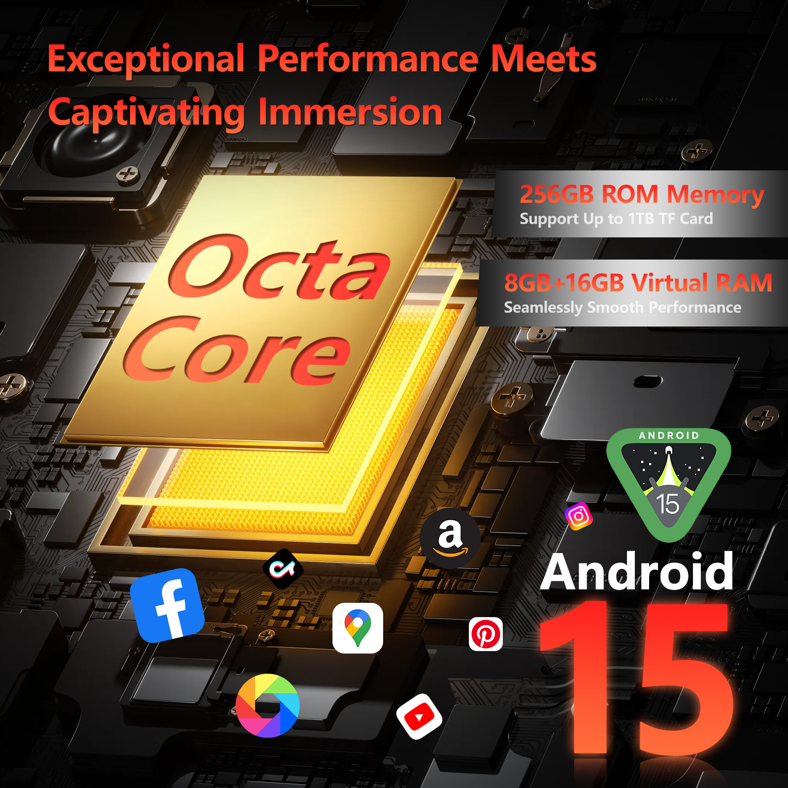 Procesador Octa-Core con 256GB ROM, 8GB+16GB RAM, Android 15.