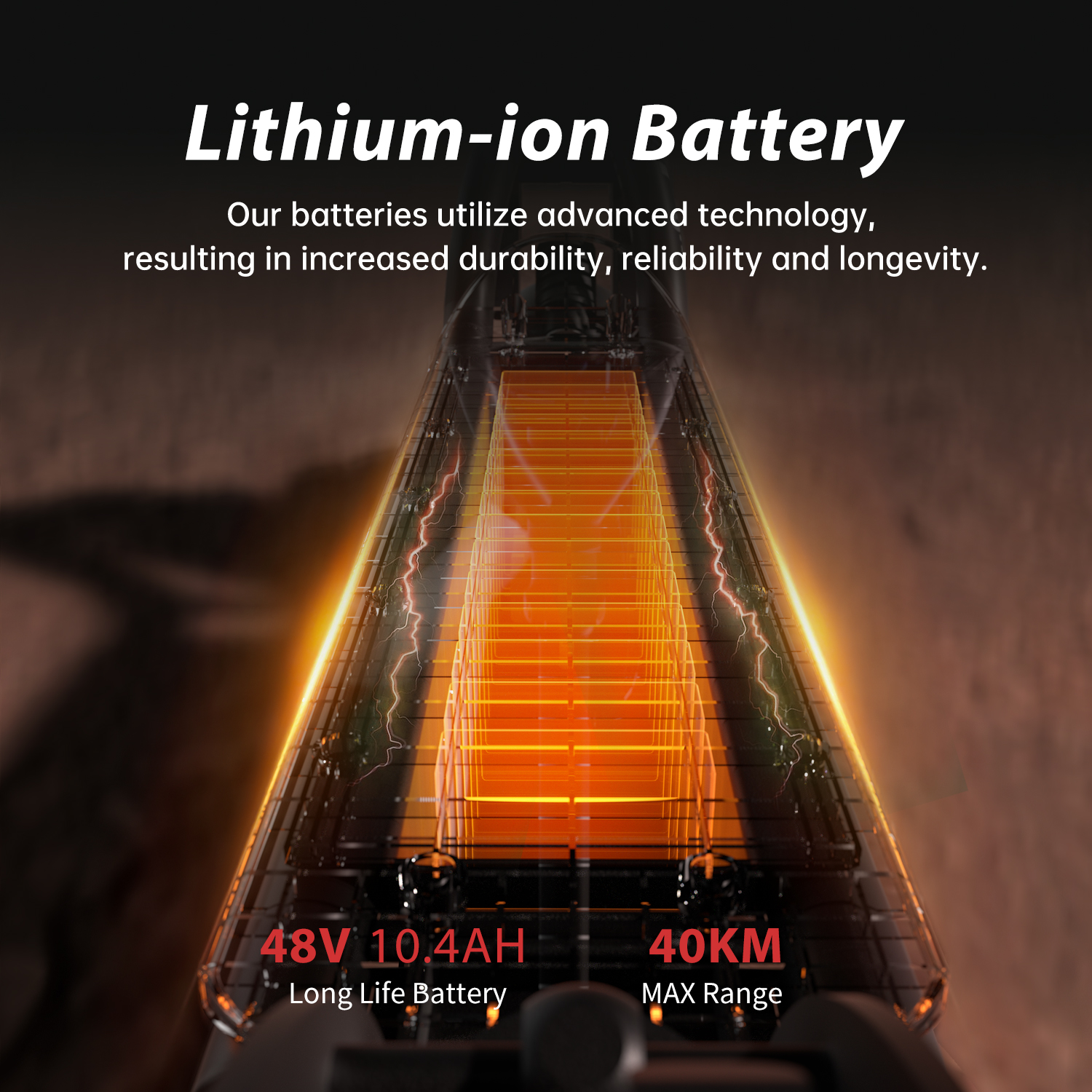 Batteria agli ioni di litio 48V 10.4AH, autonomia max 40km.