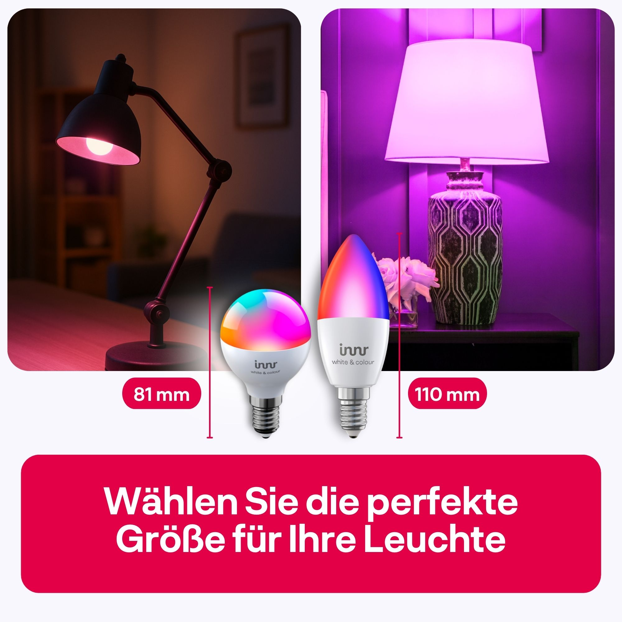 Zwei smarte LED-Lampen, eine Tischlampe und eine Stehlampe.