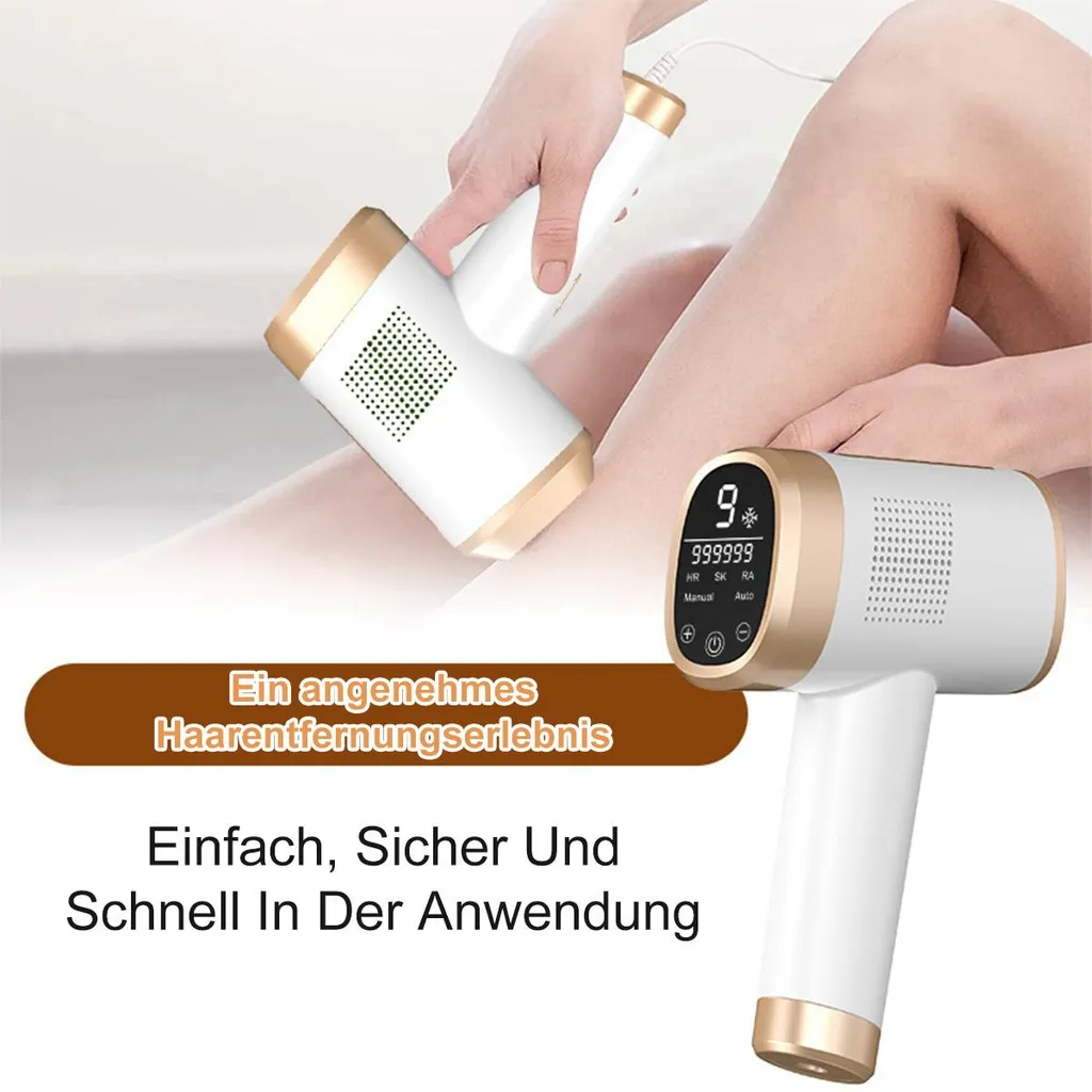 Eine Person nutzt ein IPL-Haarentfernungsgerät am Bein.