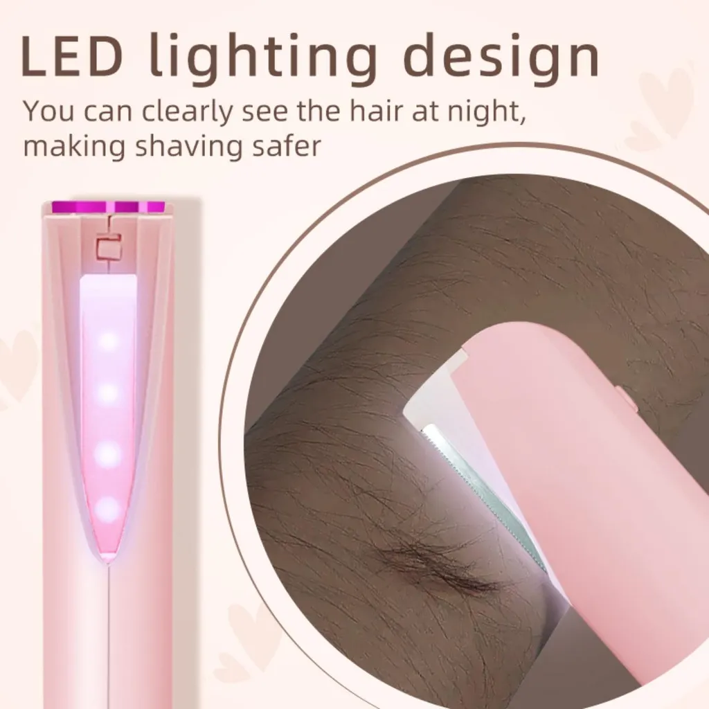 Ein rosafarbener Epilierer mit LED-Licht, der auf einem Arm mit Haaren verwendet wird.