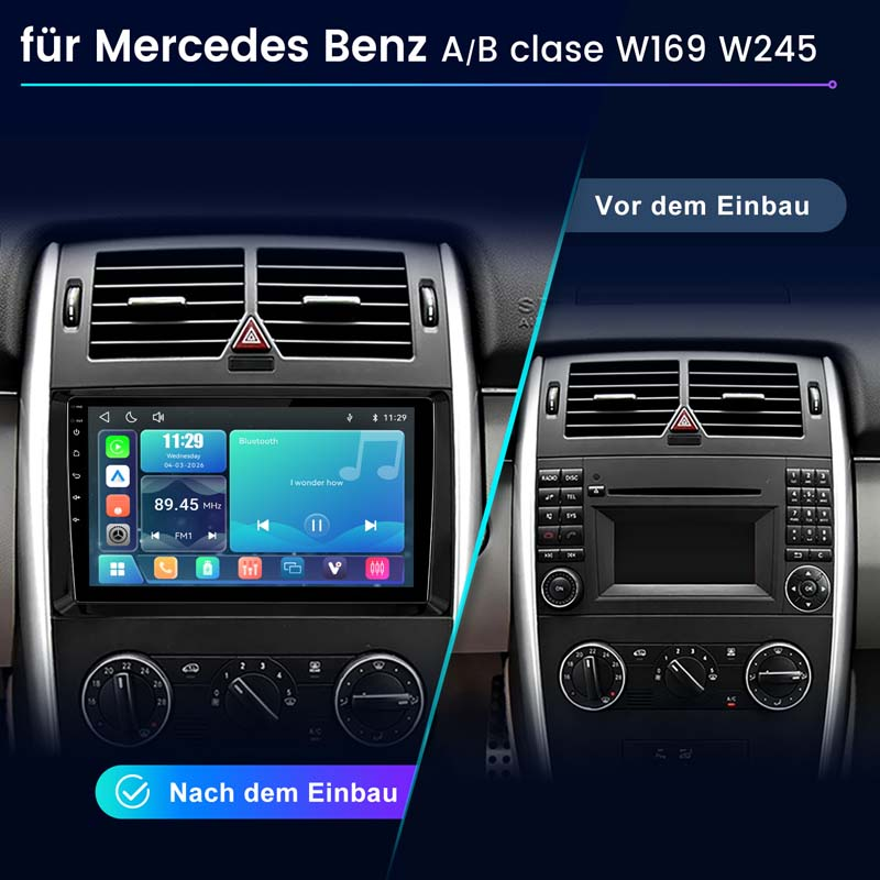 Vorher/Nachher-Vergleich von Mercedes-Benz A/B-Klasse Autoradios.