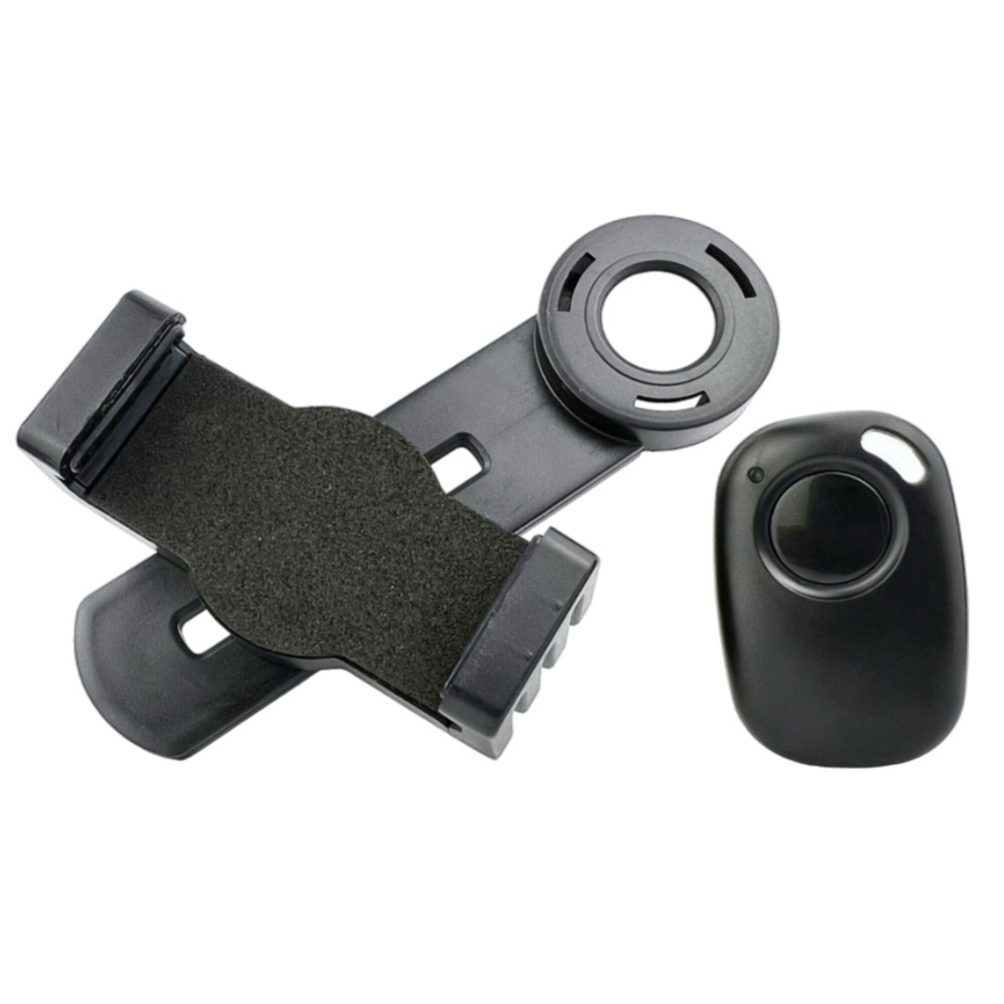 Ein schwarzer Handyhalter mit einem separaten Fernauslöser.