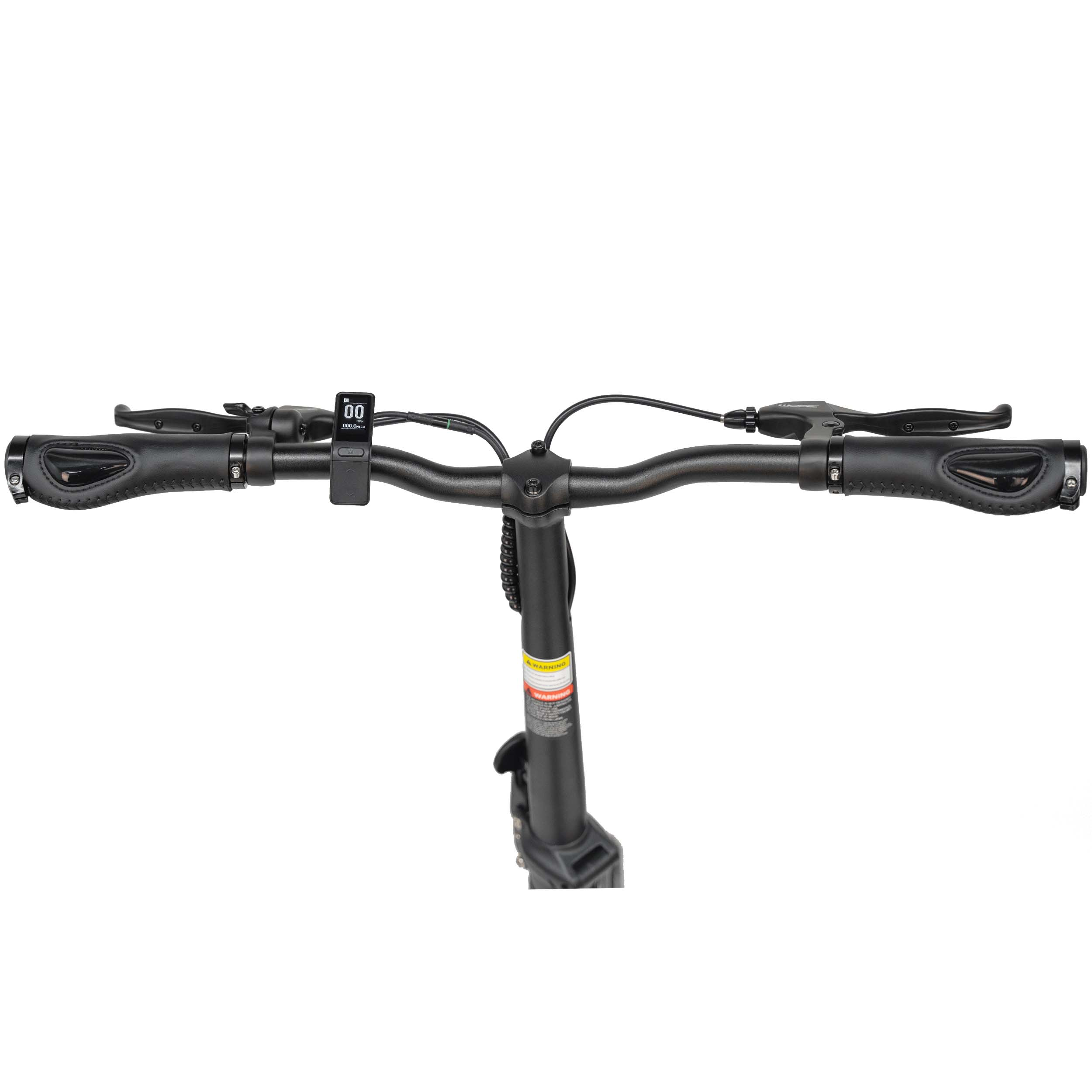 Lenker eines Elektrorollers mit Griffen, Bremsen und Display.