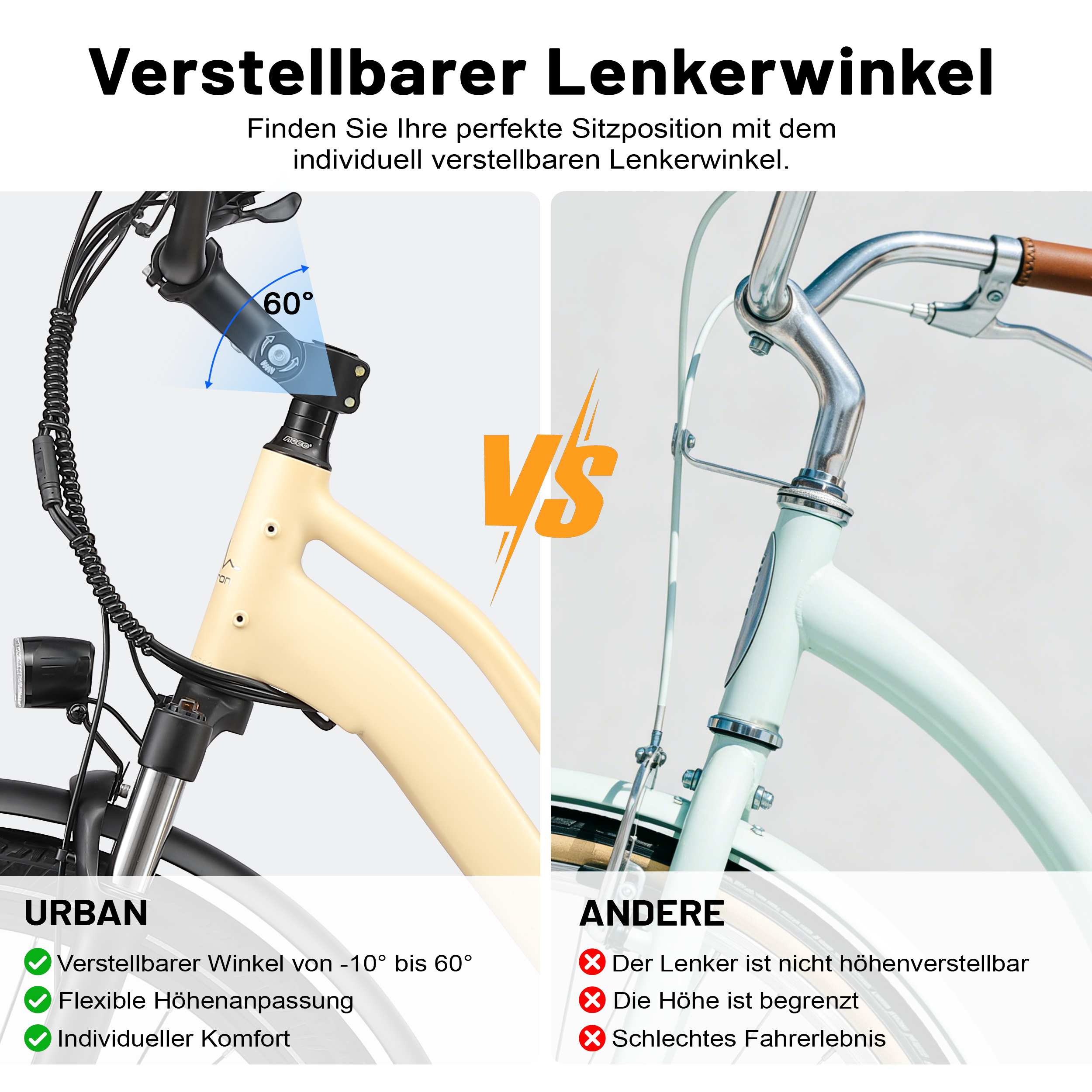 Vergleich von Fahrradlenkern: Einer ist verstellbar, der andere nicht.
