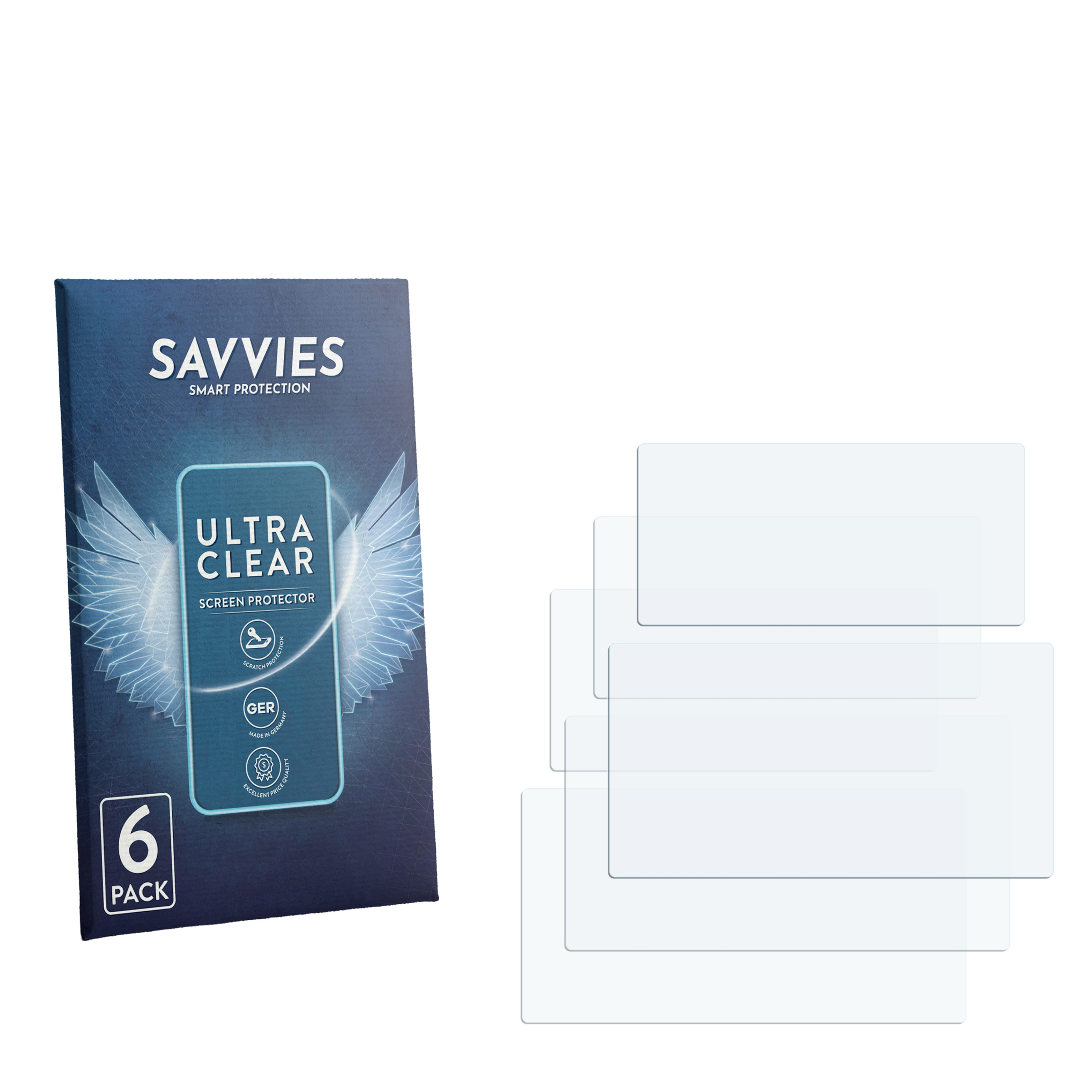 Packung Savvies Displayschutzfolien und transparente Schutzfolien.